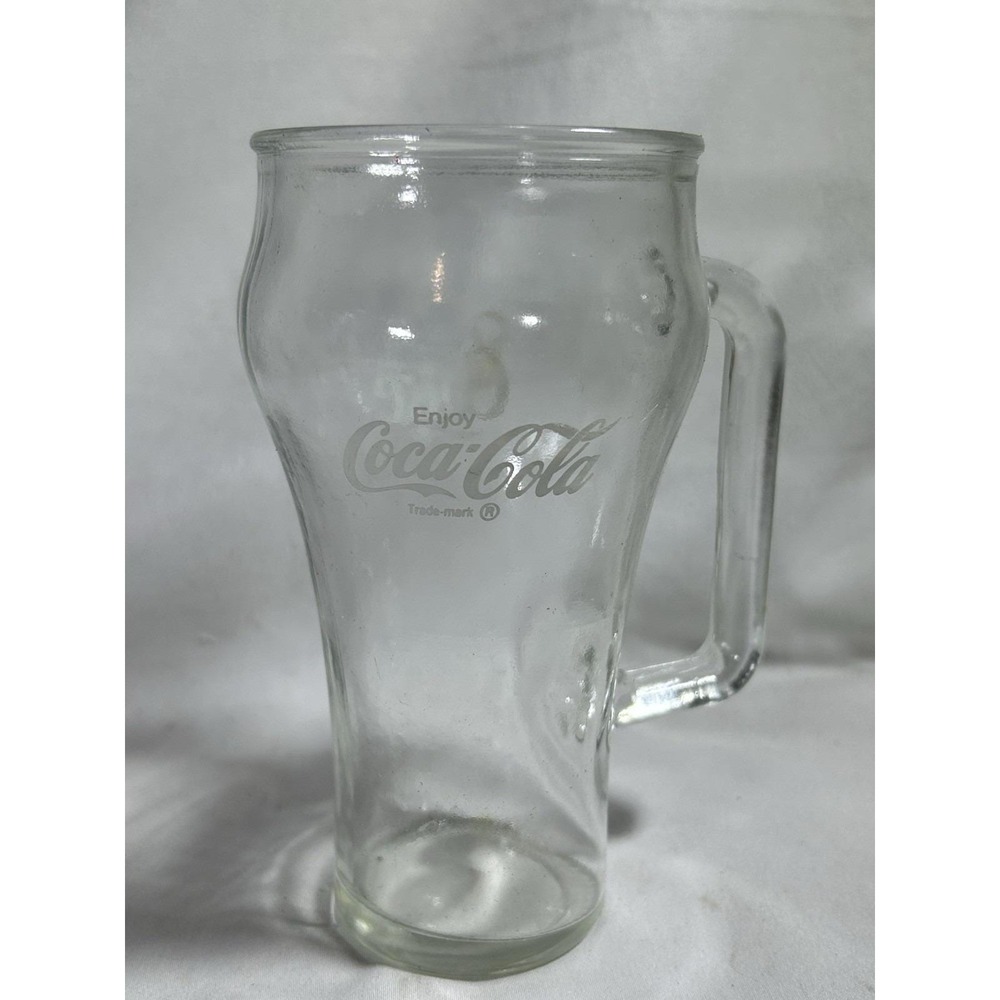Vintage Coca Cola Clear Etched Enjoy Coke Glass Mug Cup Collectible